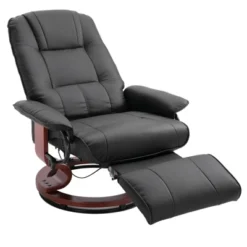 HOMCOM Faux Leather Manual Recliner, Adjustable Swivel Lounge Chair With Footrest, Armrest And Wrapped Wood Base For Living Room -Homcom GUEST 78d6b831 0b11 45ad bcba 218499310874