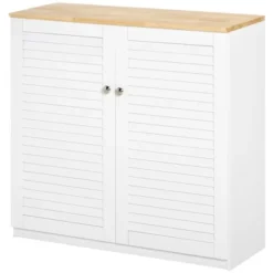 HOMCOM Storage Cabinet Kitchen Sideboard With Louvered Doors, Freestanding Floor Cabinet For Living Room, Hallway, White -Homcom GUEST 79247d66 09ec 4080 ac9f 3848d8df59b2