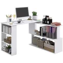 HOMCOM 360° Rotating Home Office Desk L Shaped Corner Computer Desk With Storage Shelves, Writing Table Workstation -Homcom GUEST 796323b6 4719 4d06 95df 8e1fe5ab492b