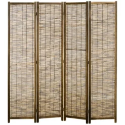 HOMCOM 5.5' Tall Room Divider With Wood & Hand Woven Reed, 4 Panel Folding Privacy Screens, Portable Partition Wall Divider -Homcom GUEST 7ad77421 fa40 4dcd 9bf6 99e4f9837ae3