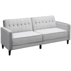 HOMCOM Convertible Sleeper Sofa, Futon Sofa Bed With Split Back Design Recline, Thick Padded Velvet-Touch Cushion Seating And Wood Legs, Light Grey -Homcom GUEST 7cd42390 0747 4dff a709 b4ed931a8787