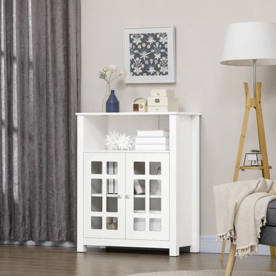 HOMCOM Kitchen Cabinet, Storage Cabinet, Sideboard Buffet Cabinet With Double Glass Doors For Kitchen, Living Room, White 1 HOMCOM Kitchen Cabinet, Storage Cabinet, Sideboard Buffet Cabinet With Double Glass Doors For Kitchen, Living Room, White