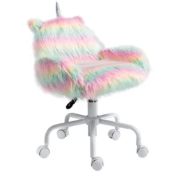 HOMCOM Fluffy Unicorn Office Chair With Mid-Back And Armrest Support, 5 Star Swivel Wheel White Base, Rainbow -Homcom GUEST 7d6483f4 b8d3 4b8c 9159 8b7740462a3f