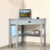 HOMCOM Corner Desk, Triangle Computer Desk With Drawer And Storage Shelves For Small Spaces, Home Office Workstation For Living Room, Or Bedroom, Gray