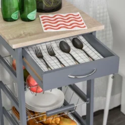 HOMCOM 32.25" Wooden Rolling Kitchen Storage Cart, Kitchen Island With Storage Drawer And Baskets On 360° Swivel Wheels 14 HOMCOM 32.25" Wooden Rolling Kitchen Storage Cart, Kitchen Island With Storage Drawer And Baskets On 360° Swivel Wheels -Homcom GUEST 7fd67b24 7549 4e24 8e34 844af50187a9