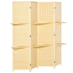 HOMCOM 4-Panel Bamboo Room Divider, 6 Ft Folding Privacy Screen With 2 Display Shelves For Bedroom And Office, Natural -Homcom GUEST 81fdfc11 42ee 493f ba67 5aa8bd048041