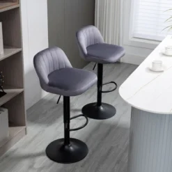 HOMCOM Adjustable Bar Stools Set Of 2, Velvet Counter Height Barstool, Upholstered Kitchen Stool With Swivel Seat, Steel Frame, Footrest, Gray 8 HOMCOM Adjustable Bar Stools Set Of 2, Velvet Counter Height Barstool, Upholstered Kitchen Stool With Swivel Seat, Steel Frame, Footrest, Gray -Homcom GUEST 8450415d 648c 4626 8a5d 4084c3872b1b