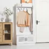 HOMCOM Modern Hall Tree, Entryway Coat Rack With Shoe Bench, 5 Hooks, Storage Shelf And Slatted Door Cabinet For Hallway, White