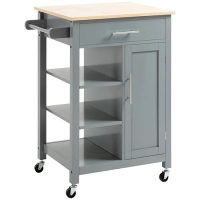 HOMCOM Compact Kitchen Island Cart On Wheels, Rolling Utility Trolley Cart With Storage Shelf & Drawer For Dining Room 7 HOMCOM Compact Kitchen Island Cart On Wheels, Rolling Utility Trolley Cart With Storage Shelf & Drawer For Dining Room - Image 7