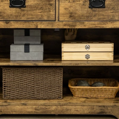 HOMCOM Rustic Storage Cabinet Sideboard With 2 Drawers And 2 Cupboard, Distressed Brown 5 HOMCOM Rustic Storage Cabinet Sideboard With 2 Drawers And 2 Cupboard, Distressed Brown - Image 5