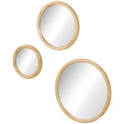 HOMCOM Set Of 3 Wood Wall Mirror, Home Modern Round Mirror For Wall In Living Room, Bedroom, Natural -Homcom GUEST 872fc1fb 6a4a 40c0 a70e 49a196863ed5