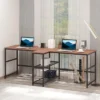 HOMCOM 83" Two Person Computer Desk With 2 Storage Shelves, Double Desk Workstation With Book Shelf, Long Desk Table For Home Office, Dark Walnut