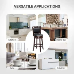 HOMCOM Classic Bar Stool Swivel Barstool With PU Leather Upholstered Mid-Back And Footrest, 30.25 Inch Seat Height, Black -Homcom GUEST 89107a86 5b8f 4d7a b2fa 3c8a5b990b32