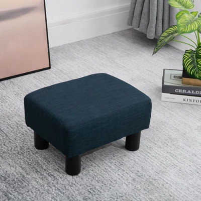 HOMCOM 16” Cube Modern Linen Fabric Pouf Footrest Ottoman 1 HOMCOM 16” Cube Modern Linen Fabric Pouf Footrest Ottoman