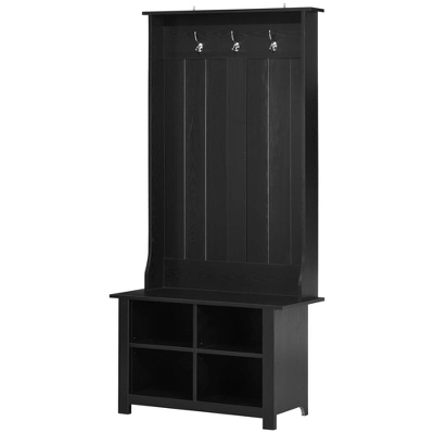HOMCOM Hall Tree With Shoe Storage Bench, Entryway Bench With Coat Rack, Accent Coat Tree With Adjustable Shelves For Hallway, Mud Room, Black 3 HOMCOM Hall Tree With Shoe Storage Bench, Entryway Bench With Coat Rack, Accent Coat Tree With Adjustable Shelves For Hallway, Mud Room, Black - Image 3