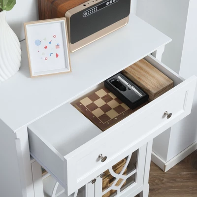 HOMCOM Kitchen Cabinet, Storage Cabinet, Sideboard Floor Accent Cabinet W/ 2 Glass Doors, Drawer, Adjustable Shelves For Living Room Entryway, White 4 HOMCOM Kitchen Cabinet, Storage Cabinet, Sideboard Floor Accent Cabinet W/ 2 Glass Doors, Drawer, Adjustable Shelves For Living Room Entryway, White - Image 4