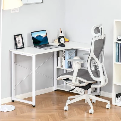 HOMCOM L-Shaped Computer Desk Home Office Corner Desk Study Workstation Table With With Wide Desktop, 2 Side Shelves, Steel Frame 2 HOMCOM L-Shaped Computer Desk Home Office Corner Desk Study Workstation Table With With Wide Desktop, 2 Side Shelves, Steel Frame - Image 2