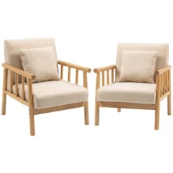HOMCOM Accent Chair, Upholstered Arm Chair For Living Room Furniture, Comfy Chair For Bedroom, Living Room Chair, Set Of 2, Beige -Homcom GUEST 8f59b6fd 3ab6 4263 aa2f dc5fbda0c216