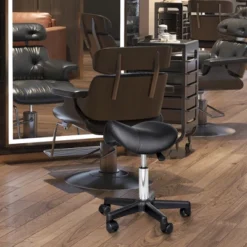 HOMCOM Rolling Saddle Stool, Swivel Salon Chair, Ergonomic Faux Leather Stool, Adjustable Height With Wheels For Spa, Salon, Massage, Office, Black 9 HOMCOM Rolling Saddle Stool, Swivel Salon Chair, Ergonomic Faux Leather Stool, Adjustable Height With Wheels For Spa, Salon, Massage, Office, Black -Homcom GUEST 8fcfd4ad f57f 4354 bd55 4dd5d19167dc