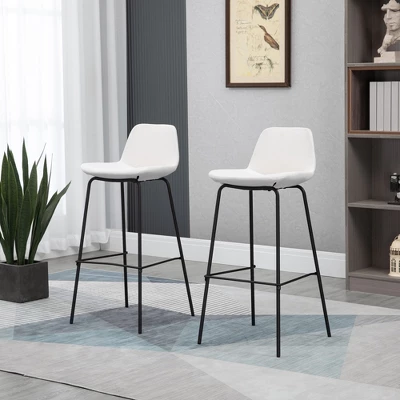 HOMCOM 29.5" Bar Stools Set Of 2, Upholstered Extra Tall Barstools, Armless Bar Chairs With Back, Steel Legs, Cream White 1 HOMCOM 29.5" Bar Stools Set Of 2, Upholstered Extra Tall Barstools, Armless Bar Chairs With Back, Steel Legs, Cream White