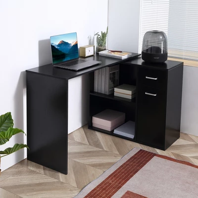 HomCom L-Shaped Computer Desk Workstation With Rotating Storage Shelves And Drawer 8 HomCom L-Shaped Computer Desk Workstation With Rotating Storage Shelves And Drawer - Image 8