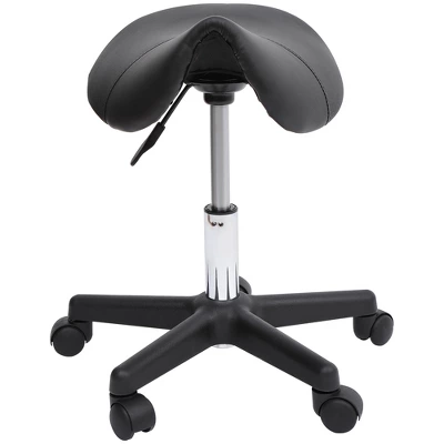 HOMCOM Rolling Saddle Stool, Swivel Salon Chair, Ergonomic Faux Leather Stool, Adjustable Height With Wheels For Spa, Salon, Massage, Office, Black 3 HOMCOM Rolling Saddle Stool, Swivel Salon Chair, Ergonomic Faux Leather Stool, Adjustable Height With Wheels For Spa, Salon, Massage, Office, Black - Image 3