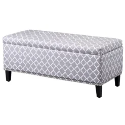 HOMCOM Large 42" Tufted Linen Fabric Upholstery Storage Ottoman Bench With Lift-top For Living Room, Entryway, Or Bedroom - Gray Lattice -Homcom GUEST 92cccc6b eead 436f 8dab e6f23dc12cb8