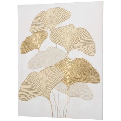 HOMCOM Hand-Painted Canvas Wall Art For Living Room Bedroom, Painting Gold Ginkgo Leaves, 39.25" X 31.5" 3 HOMCOM Hand-Painted Canvas Wall Art For Living Room Bedroom, Painting Gold Ginkgo Leaves, 39.25" X 31.5" - Image 3