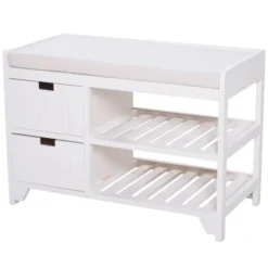 HOMCOM Shoe Cabinet, Wooden Storage Bench With Cushion, Entryway Rack With Drawers, Open Shelves -Homcom GUEST 95ad1593 9031 48f5 94a1 71045537e23c