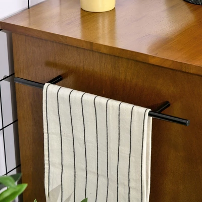 HOMCOM Modern Kitchen Island On Wheels, Rolling Serving Cart With Drawer, Storage Cabinet, And 2 Towel Racks For Dining Room, Brown 4 HOMCOM Modern Kitchen Island On Wheels, Rolling Serving Cart With Drawer, Storage Cabinet, And 2 Towel Racks For Dining Room, Brown - Image 4