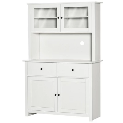 HOMCOM 63.5" Kitchen Buffet With Hutch, Pantry Storage Cabinet With 4 Shelves, Drawers, Framed Glass Doors, Open Microwave Countertop, Antique White 3 HOMCOM 63.5" Kitchen Buffet With Hutch, Pantry Storage Cabinet With 4 Shelves, Drawers, Framed Glass Doors, Open Microwave Countertop, Antique White - Image 3