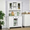 HOMCOM Freestanding Rustic Buffet With Hutch, 4 Doors Farmhouse Kitchen Pantry Cabinet, Microwave Stand With Beadboard Panel, Drawer, White