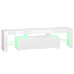 HOMCOM High Gloss TV Stand Cabinet With Remote Controlled LED Lights, Media TV Console Table With Storage Compartment For TVs Up To 65", White -Homcom GUEST 986d8735 2583 4c7f 9a95 ddb8a536c599