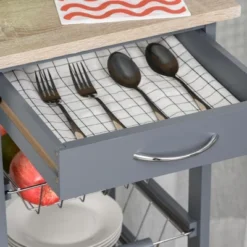 HOMCOM 32.25" Wooden Rolling Kitchen Storage Cart, Kitchen Island With Storage Drawer And Baskets On 360° Swivel Wheels 13 HOMCOM 32.25" Wooden Rolling Kitchen Storage Cart, Kitchen Island With Storage Drawer And Baskets On 360° Swivel Wheels -Homcom GUEST 98996e3a eb46 4f22 8f57 7aa9eceaaa36