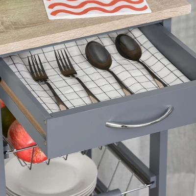 HOMCOM 32.25" Wooden Rolling Kitchen Storage Cart, Kitchen Island With Storage Drawer And Baskets On 360° Swivel Wheels 5 HOMCOM 32.25" Wooden Rolling Kitchen Storage Cart, Kitchen Island With Storage Drawer And Baskets On 360° Swivel Wheels - Image 5