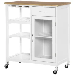 HOMCOM Utility Kitchen Cart, Rolling Kitchen Island Storage Trolley With Rack, Shelves, Drawer And Cabinet, White -Homcom GUEST 9b815df4 40cf 46f4 97e2 435b696b21d1