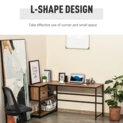 HOMCOM L-Shaped Home Office Writing Desk With Storage Shelf Drawer Industrial Corner PC Study Table Computer Workstation Brown -Homcom GUEST 9c7077d2 1c12 483f 970b 0515d32b7d15