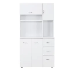 HOMCOM 66" Buffet With Hutch, Freestanding Kitchen Pantry With 2 Large Cabinets, 1 Pull Up Cabinet, 3 Drawers & Wide Countertop, White -Homcom GUEST 9e426c46 732f 4b67 bba6 186c89a8e29e