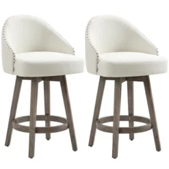 HOMCOM Bar Stools Set Of 2, Linen Fabric Kitchen Counter Stools With Nailhead Trim, Rubber Wood Legs And Footrest For Dining Room, Counter, Pub 13 HOMCOM Bar Stools Set Of 2, Linen Fabric Kitchen Counter Stools With Nailhead Trim, Rubber Wood Legs And Footrest For Dining Room, Counter, Pub -Homcom GUEST 9e578ed5 f530 4459 9a39 679ebb5dfc5b