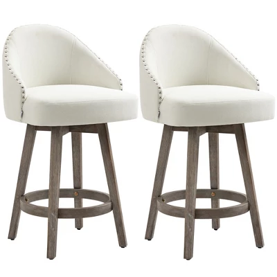 HOMCOM Bar Stools Set Of 2, Linen Fabric Kitchen Counter Stools With Nailhead Trim, Rubber Wood Legs And Footrest For Dining Room, Counter, Pub 7 HOMCOM Bar Stools Set Of 2, Linen Fabric Kitchen Counter Stools With Nailhead Trim, Rubber Wood Legs And Footrest For Dining Room, Counter, Pub - Image 7