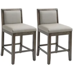 HOMCOM 25.5" Counter Height Bar Stools Set Of 2, PU Leather Kitchen Stool, Upholstered Bar Chairs With Back, Wood Legs, Gray 7 HOMCOM 25.5" Counter Height Bar Stools Set Of 2, PU Leather Kitchen Stool, Upholstered Bar Chairs With Back, Wood Legs, Gray -Homcom GUEST 9fa1ae8b ae47 4bee 8b2d 231c66458e95