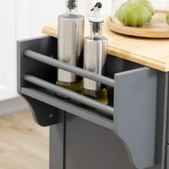 HOMCOM Kitchen Island With Storage Rolling Kitchen Serving Cart With Rubber Wood Top Towel Rack Storage Drawer And Cabinet Grey -Homcom GUEST 9fa5b14c 9590 4d3e 80b5 863e90c10253