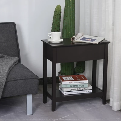 HOMCOM End Side Table, Flip Top Design With Storage Hinge Cabinet, Bottom Shelf, And Sturdy Base For Living Room Bedroom, Dark Coffee 1 HOMCOM End Side Table, Flip Top Design With Storage Hinge Cabinet, Bottom Shelf, And Sturdy Base For Living Room Bedroom, Dark Coffee