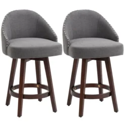 HOMCOM Bar Stools Set Of 2, Linen Fabric Kitchen Counter Stools With Nailhead Trim, Rubber Wood Legs And Footrest For Dining Room, Counter, Pub 12 HOMCOM Bar Stools Set Of 2, Linen Fabric Kitchen Counter Stools With Nailhead Trim, Rubber Wood Legs And Footrest For Dining Room, Counter, Pub -Homcom GUEST a1ff7408 6344 44f4 a1cb b68ca2c3b718