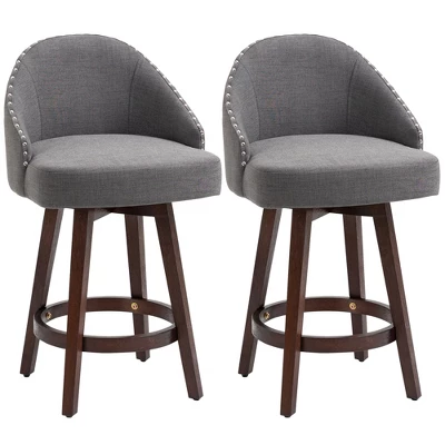 HOMCOM Bar Stools Set Of 2, Linen Fabric Kitchen Counter Stools With Nailhead Trim, Rubber Wood Legs And Footrest For Dining Room, Counter, Pub 6 HOMCOM Bar Stools Set Of 2, Linen Fabric Kitchen Counter Stools With Nailhead Trim, Rubber Wood Legs And Footrest For Dining Room, Counter, Pub - Image 6