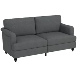 HOMCOM 3-Seater Sofa Couch, 71" Modern Linen Fabric Sofa With Rubber Wood Legs And Slatted Frame For Living Room, Bedroom And Apartment, Dark Gray -Homcom GUEST a3f62c65 9b24 4db7 91af af34749b9ccd