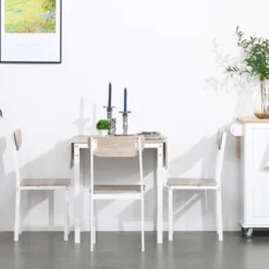 HOMCOM Modern 5-Piece Dining Table Set For 4 With Foldable Drop Leaf, 4 Chairs, And Metal Frame For Small Spaces, White -Homcom GUEST a68580b9 00d5 48e1 be07 48e7070c7dab