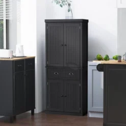 HOMCOM 72" Traditional Freestanding Kitchen Pantry Cabinet Cupboard With Doors And 3 Adjustable Shelves, Black