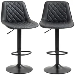HOMCOM Adjustable Bar Stools Set Of 2, Counter Height Barstools With Swivel Seat Round Steel Base, And Footrest, ‎Black -Homcom GUEST a8112523 8f16 45b2 be1c b0935365460d