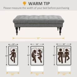 HOMCOM Mobile Upholstered Bench Rolling Button-Tufted Fabric Accent Ottoman With Nailhead Trim & Wheels -Homcom GUEST a81babe6 2985 4379 a230 e970dad08d55